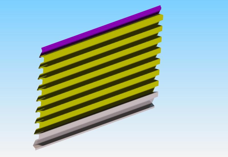 A 3D model of a window with a purple and yellow stripe, showcasing metal solutions with laser cutting services.