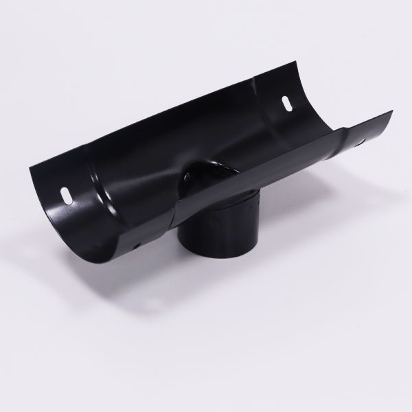 A black plastic pipe holder on a white background, commonly used in farm buildings.